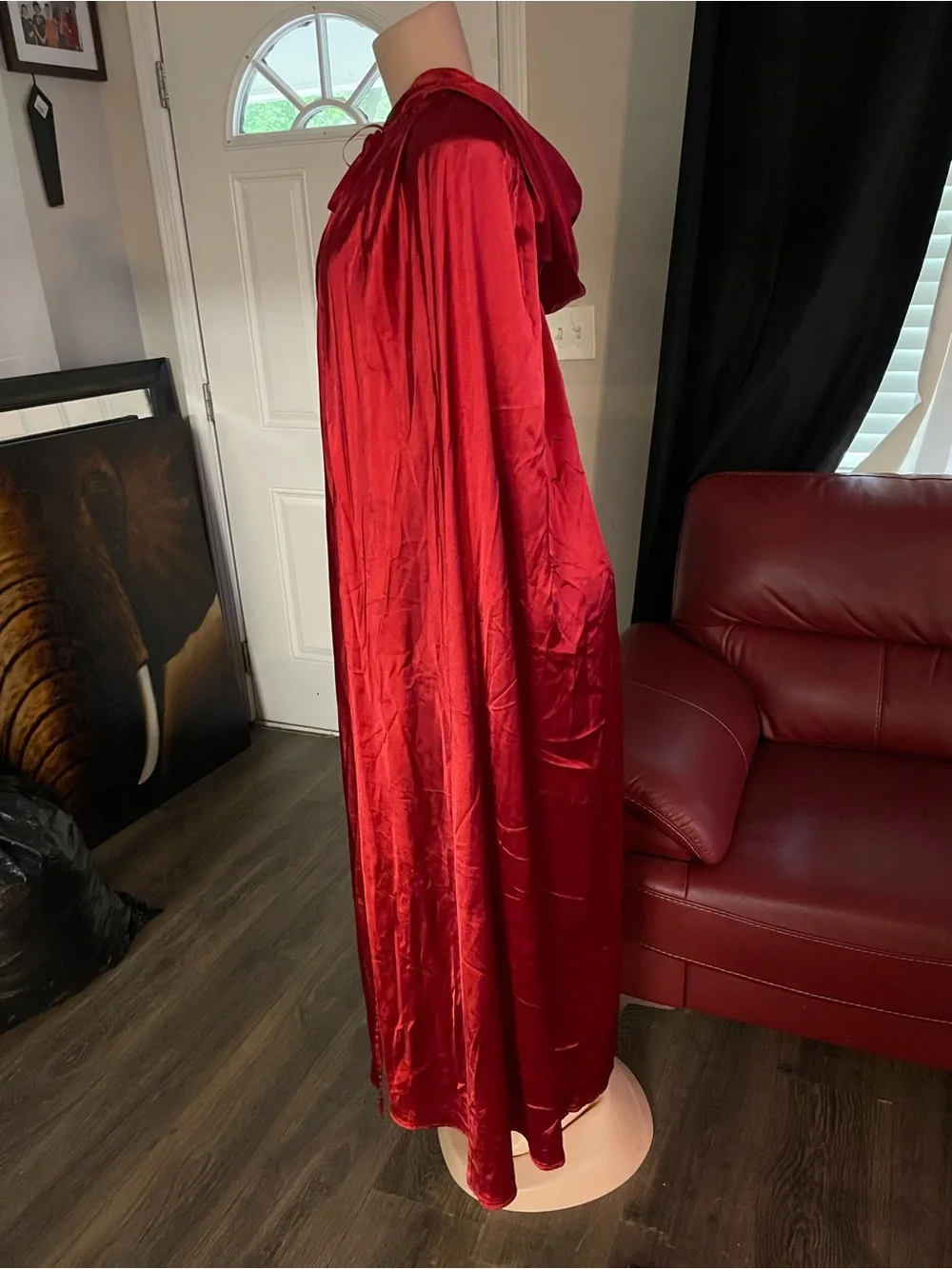 Spirit costume Halloween Red Satin Hooded Cloak Cape one size unisex - Picture 3 of 9